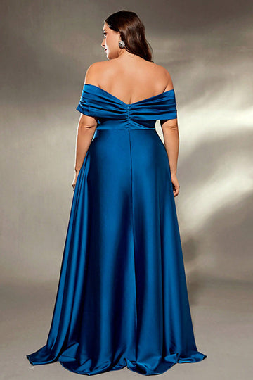 Ink Blue A Line Satin Long Mother of the Bride Dress